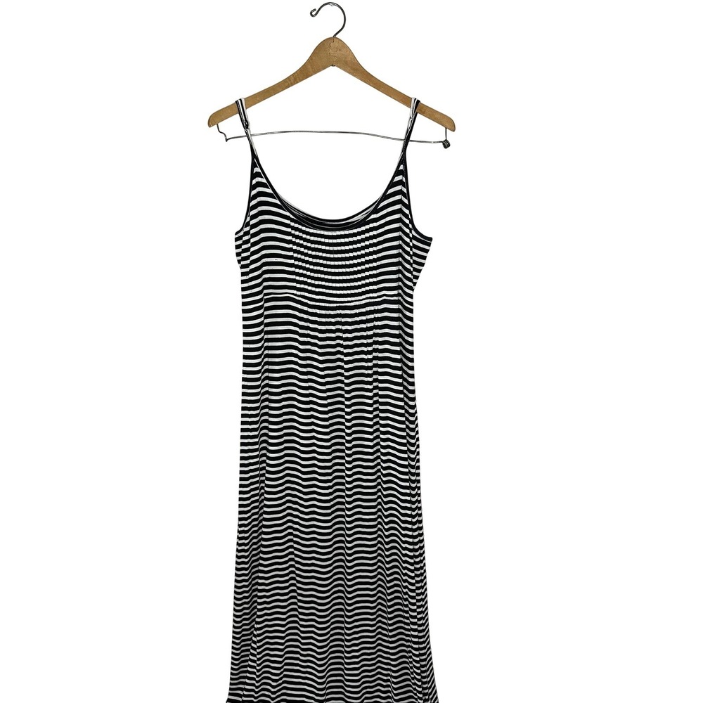 Women's Calvin Klein White Black Stripes Spaghetti Strap Dress Maxi Size 12